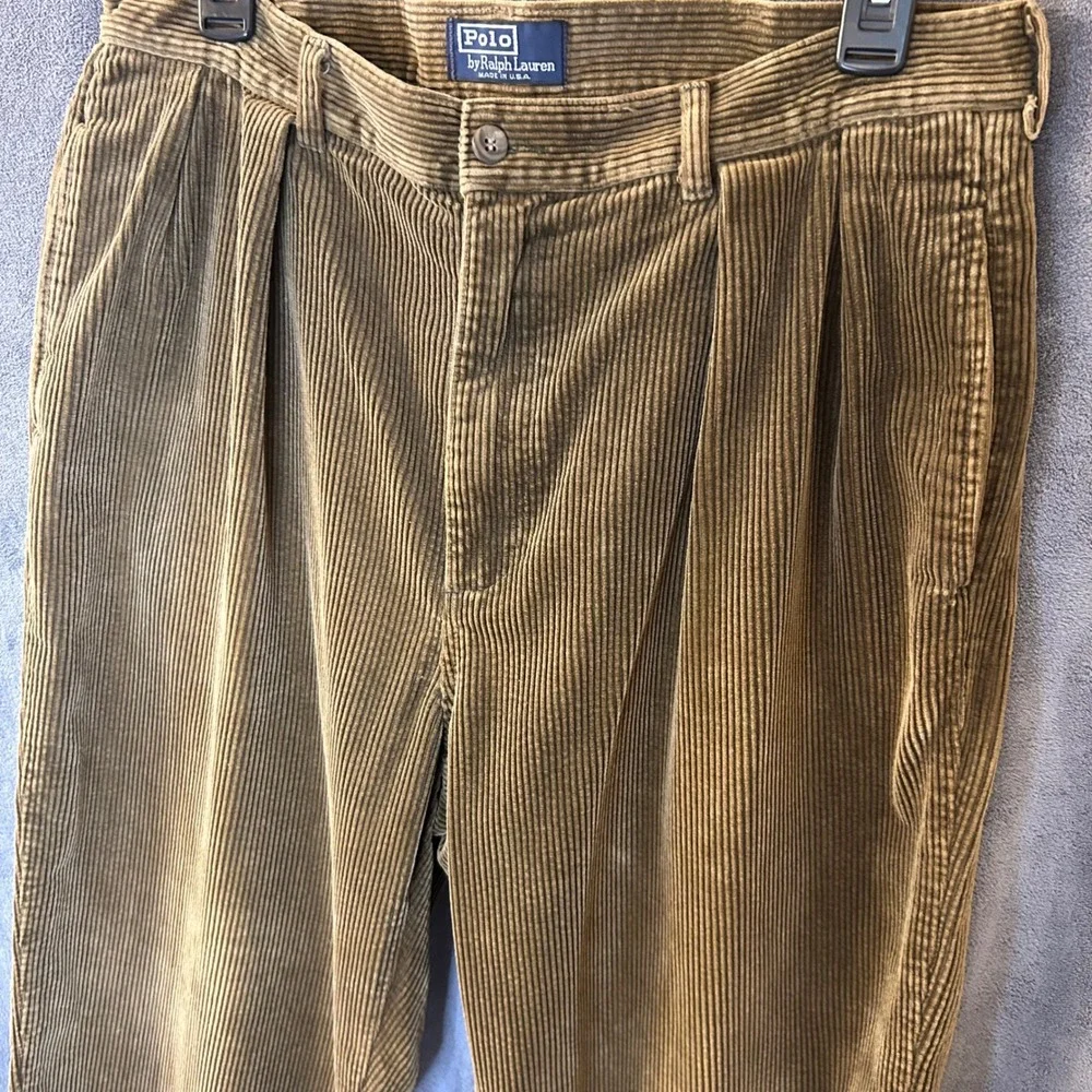 VTG Polo Ralph Lauren Corduroy Pants Mens 33x31 Brown Pleated Made in USA